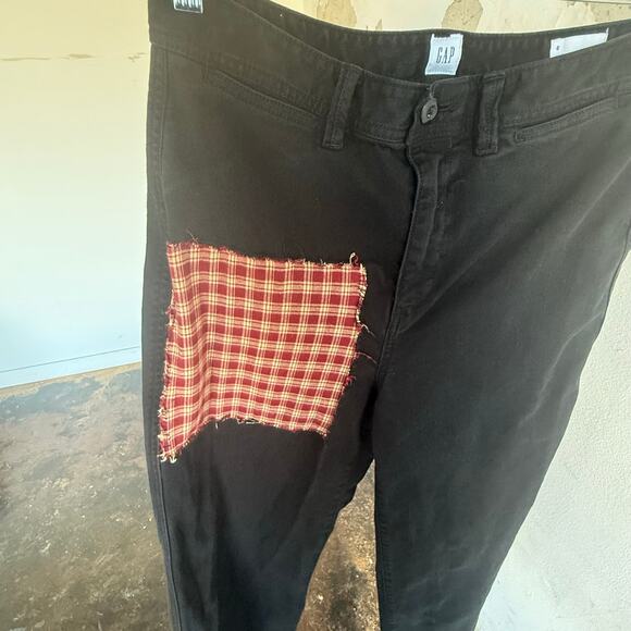 Gap Jeans Black High Rise Wide Leg Crop Denim Patchwork Plaid Pocket Y2K Women 6 - Picture 7 of 8